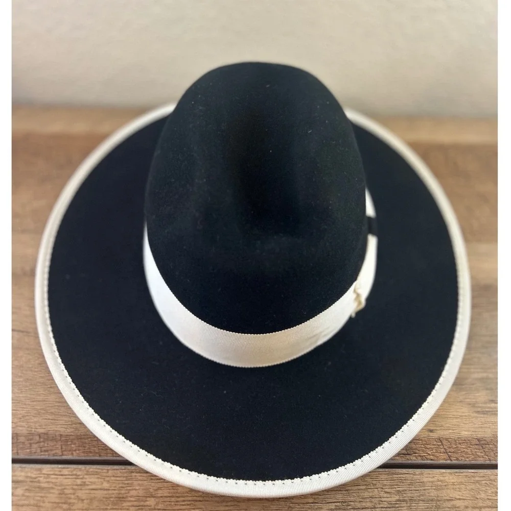 Bruno Capelo Black Australian Wool Fedora Hat Urban Collection Cream Trim Medium
